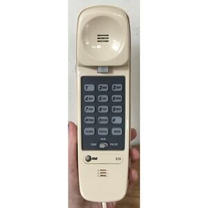 Vintage AT&T Trimline 210 Landline Corded Phone Cradle Set w Cord Beige Almond